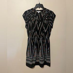 Black, striped, sleeveless, V neck DR2 dress